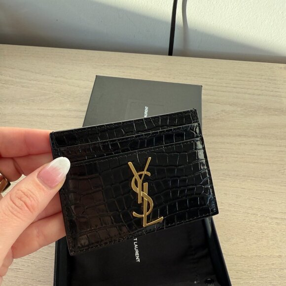 NWT Saint Laurent YSL Card Holder Croco-embossed Patent Leather Black - Picture 4 of 8